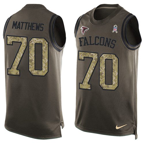 Nike Falcons #70 Jake Matthews Green Men's Stitched NFL Limited Salute To Service Tank Top Jersey - Click Image to Close